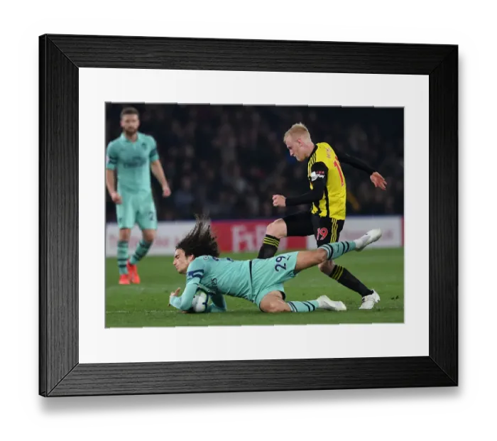 Framed Print : Guendouzi vs Hughes: A Premier League Showdown at Vicarage Road Framed Print : Guendouzi vs Hughes: A Premier League Showdown at Vicarage Road