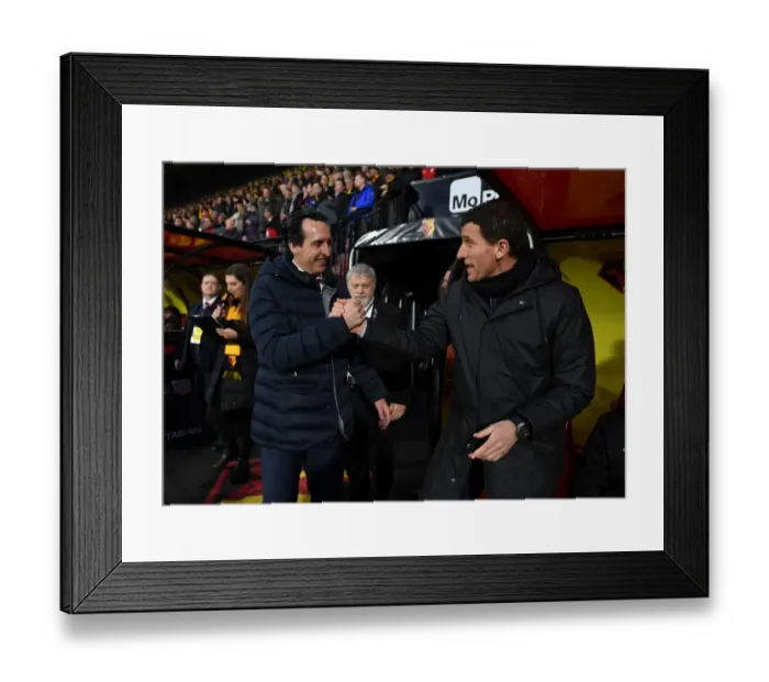 Framed Print : Unai Emery and Javi Gracia Pre-Match Handshake: Watford vs. Arsenal, Premier League 2018-19