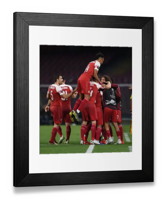 Framed Print : Alexandre Lacazette's Goal Celebration: Arsenal's Europa League Victory against Napoli (2018-19)