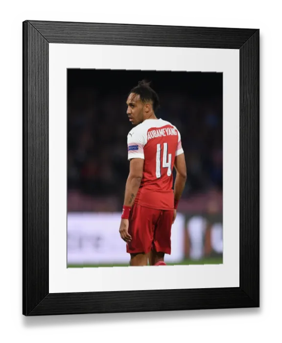 Framed Print : Arsenal's Pierre-Emerick Aubameyang in UEFA Europa League Quarterfinal Match vs Napoli, Italy (2018-19) Framed Print : Arsenal's Pierre-Emerick Aubameyang in UEFA Europa League Quarterfinal Match vs Napoli, Italy (2018-19)