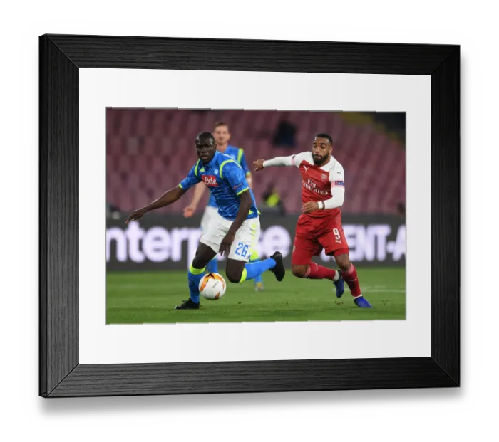 Framed Print : Alexandre Lacazette vs. Kalidou Koulibaly: Napoli vs. Arsenal - UEFA Europa League Quarterfinal Clash Framed Print : Alexandre Lacazette vs. Kalidou Koulibaly: Napoli vs. Arsenal - UEFA Europa League Quarterfinal Clash