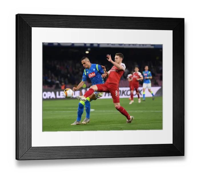 Framed Print : Arsenal's Aaron Ramsey Clashes with Napoli's Nikola Maksimovic in Europa League Quarterfinal