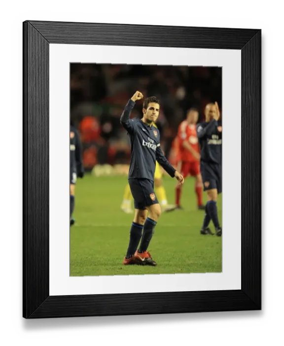 Framed Print : Arsenal captain Cesc Fabregas celebrates after the match. Liverpool 1: 2 Arsenal