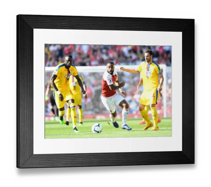 Framed Print : Arsenal's Lacazette Clashes with Kouyate and Milivojevic of Crystal Palace Framed Print : Arsenal's Lacazette Clashes with Kouyate and Milivojevic of Crystal Palace