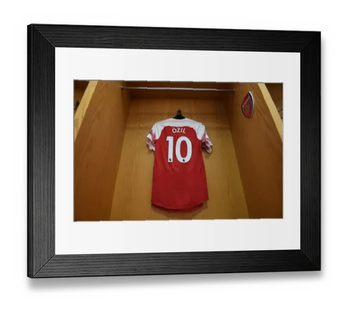 Framed Print : Mesut Ozil's Arsenal Shirt in the Changing Room before Arsenal v Crystal Palace Match