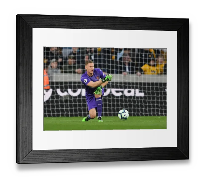 Framed Print : Arsenal's Bernd Leno Clashes with Wolverhampton Wanderers in Premier League Showdown (2018-19)