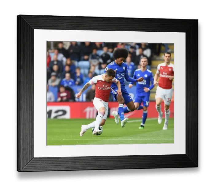 Framed Print : Torreira Takes On Choudhury: Leicester vs. Arsenal, Premier League Showdown