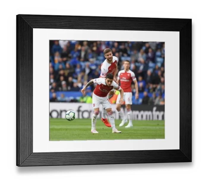 Framed Print : Clash of Titans: Mustafi vs. Torreira - Leicester City vs. Arsenal FC, Premier League 2018-19
