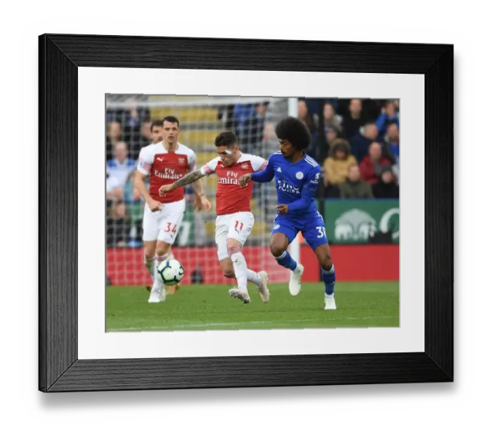 Framed Print : Torreira vs Choudhury: Battle in the Midfield - Leicester City vs Arsenal, Premier League 2018-19