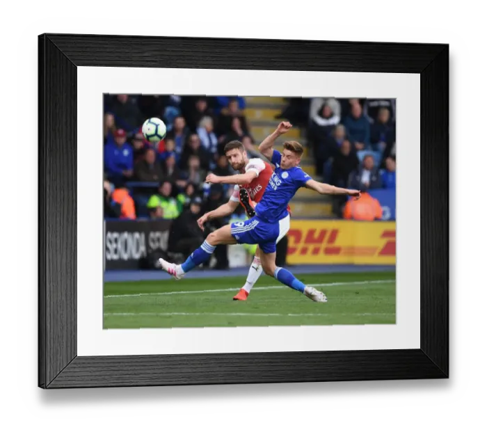 Framed Print : Mustafi vs Barnes: Leicester City vs Arsenal FC - Premier League Showdown
