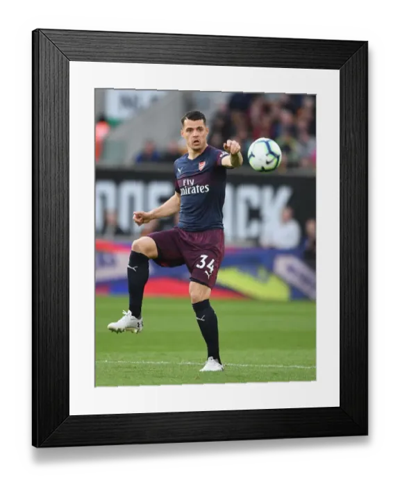 Framed Print : Granit Xhaka in Action: Arsenal vs. Wolverhampton Wanderers, Premier League 2018-19