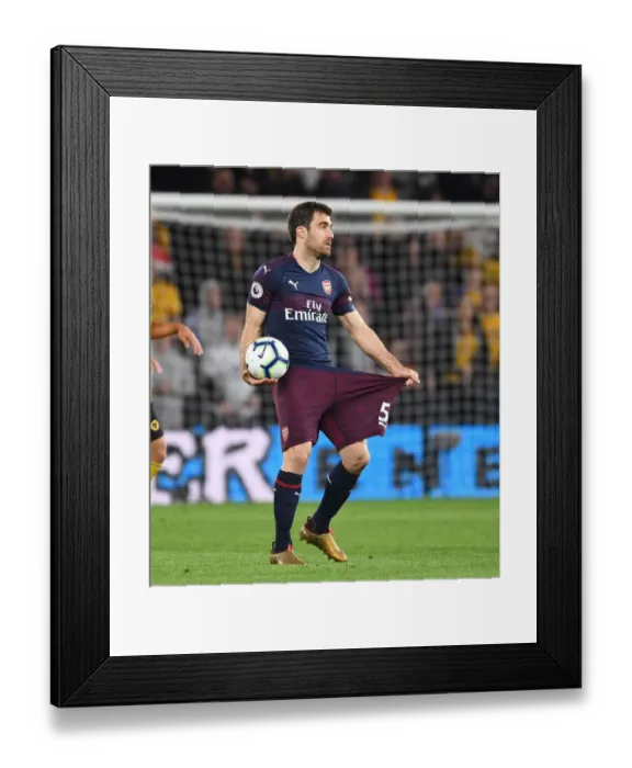 Framed Print : Sokratis in Action: Wolverhampton Wanderers vs Arsenal FC, Premier League 2018-19