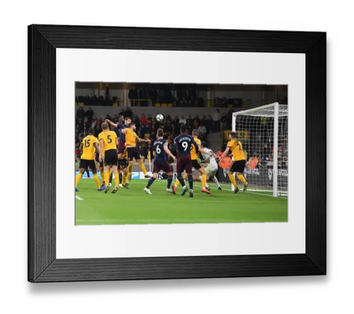 Framed Print : Sokratis Scores the Decisive Goal: Wolverhampton Wanderers vs. Arsenal FC, Premier League 2018-19