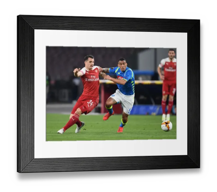 Framed Print : Xhaka vs Allan: A Fierce Battle in the Europa League Showdown between Napoli and Arsenal, 2019