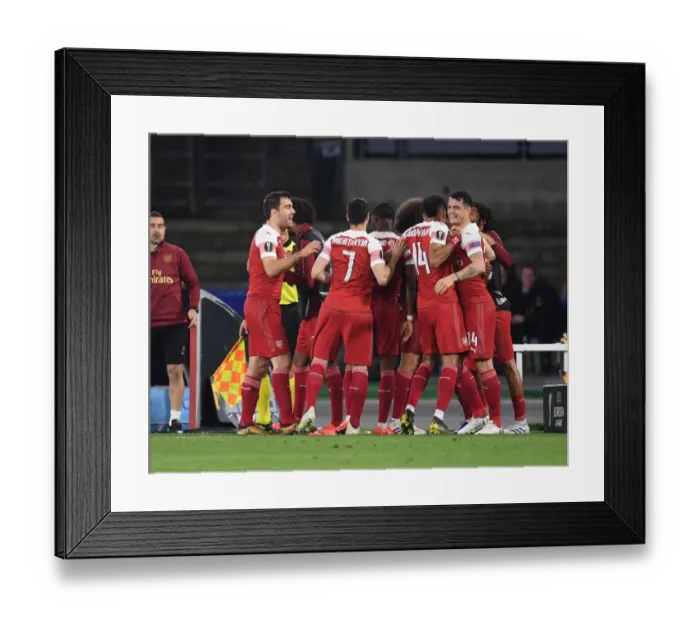Framed Print : Arsenal Celebrates Goal Against Napoli in Europa League Quarterfinal Framed Print : Arsenal Celebrates Goal Against Napoli in Europa League Quarterfinal