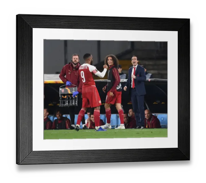 Framed Print : Arsenal's Lacazette Scores, Emery Celebrates in Napoli's Stadio San Paolo - Europa League Quarterfinals 2019