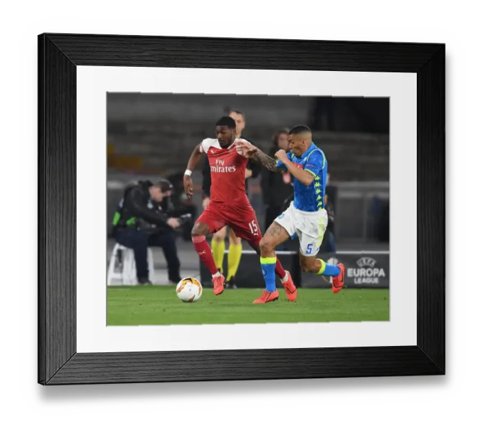 Framed Print : Arsenal's Ainsley Maitland-Niles Faces Off Against Napoli's Allan in Europa League Quarterfinal