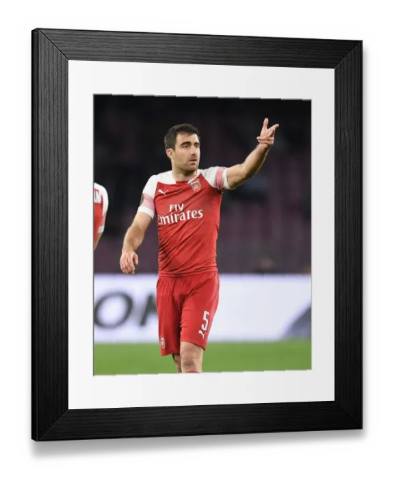 Framed Print : Sokratis of Arsenal in Napoli Showdown - UEFA Europa League Quarterfinals 2019