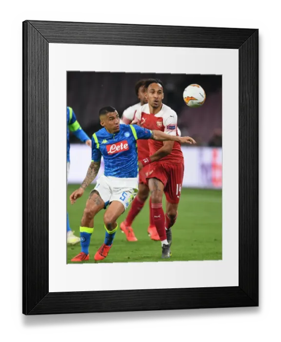 Framed Print : Aubameyang vs. Allan: Napoli vs. Arsenal - UEFA Europa League Quarterfinal Clash