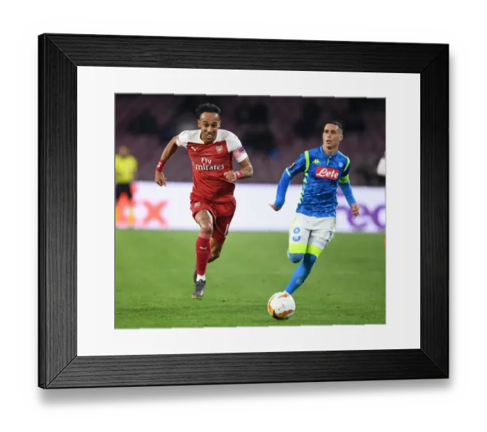 Framed Print : Aubameyang in Action: Arsenal vs. Napoli - UEFA Europa League Quarterfinals (2018-19)