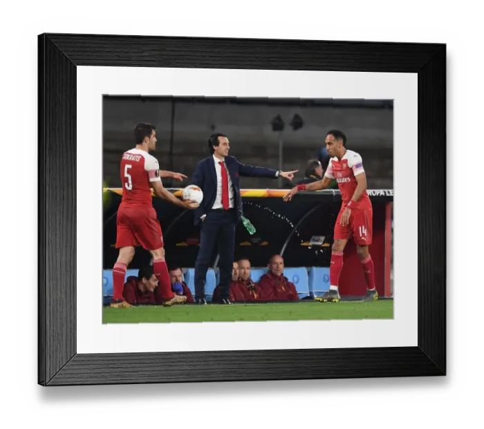 Framed Print : Unai Emery Coaches Aubameyang in Tense Europa League Showdown at Napoli's Stadio San Paolo (2018-19)