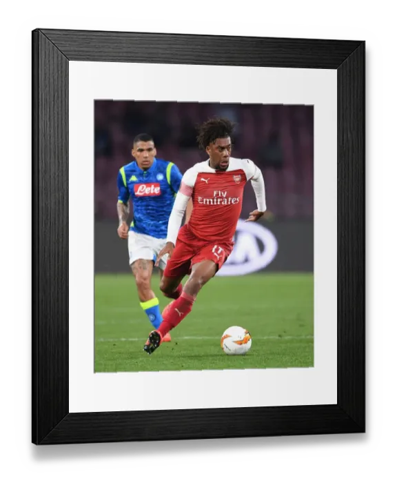 Framed Print : Arsenal's Alex Iwobi in UEFA Europa League Quarterfinal Match against Napoli, Naples, Italy (2019)