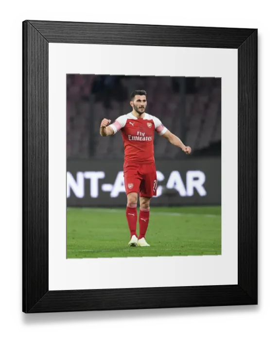 Framed Print : Sead Kolasinac's Celebration: Arsenal Secures Europa League Semifinals Spot Against Napoli