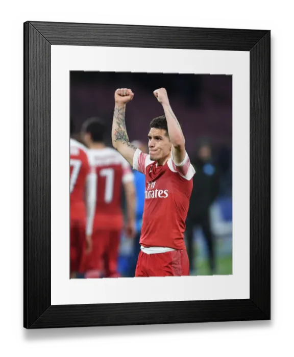Framed Print : Arsenal's Lucas Torreira Celebrates Quarter Final Victory over Napoli in Europa League 2018-19 Framed Print : Arsenal's Lucas Torreira Celebrates Quarter Final Victory over Napoli in Europa League 2018-19