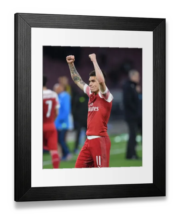 Framed Print : Arsenal's Lucas Torreira Celebrates Quarter-Final Victory over Napoli in Europa League 2018-19