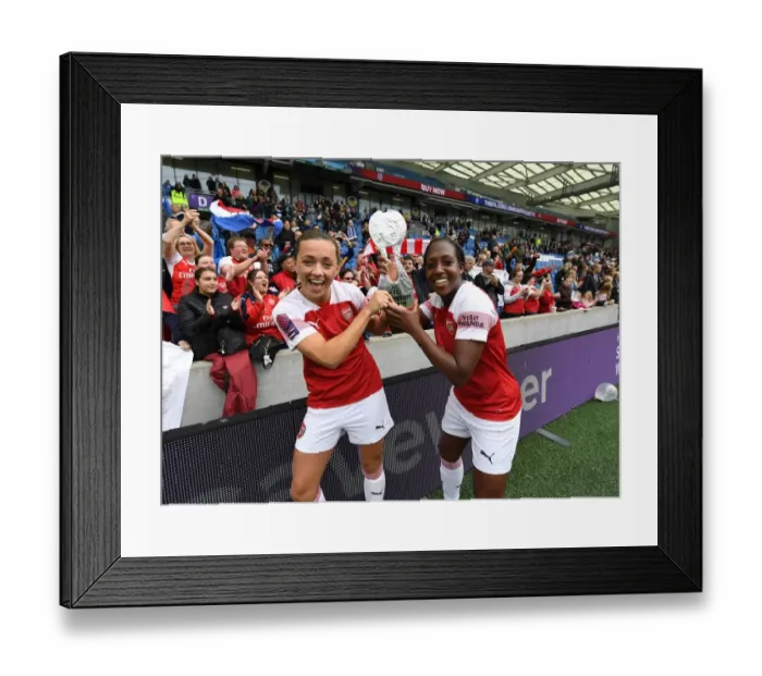 Framed Print : Celebration: McCabe and Carter's Winning Moment for Arsenal Women vs. Brighton & Hove Albion