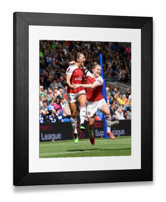 Framed Print : Arsenal Women: McCabe and Little Celebrate Goal Against Brighton & Hove Albion