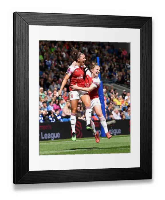 Framed Print : Arsenal Women's Katie McCabe and Kim Little Celebrate Goal Against Brighton & Hove Albion Women