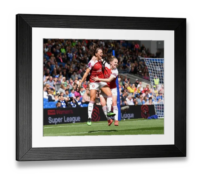 Framed Print : Arsenal Women: McCabe and Little Celebrate Goal Against Brighton & Hove Albion