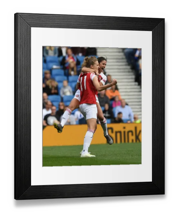 Framed Print : Miedema and van de Donk Celebrate Goal for Arsenal against Brighton Women