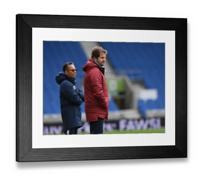 Framed Print : Joe Montemurro Guides Arsenal Women in FA WSL Showdown Against Brighton & Hove Albion