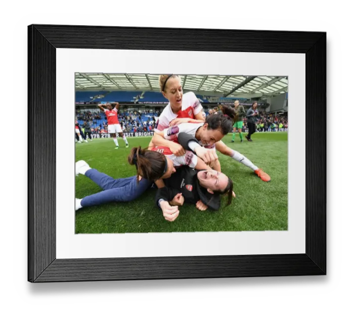 Framed Print : Arsenal Women Celebrate FA WSL Victory over Brighton & Hove Albion: Peyraud-Magnin, Veje, Schnaderbeck, Arnth Framed Print : Arsenal Women Celebrate FA WSL Victory over Brighton & Hove Albion: Peyraud-Magnin, Veje, Schnaderbeck, Arnth