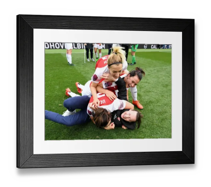 Framed Print : Arsenal Women Celebrate FA WSL Title Win: Triumphant Moment with Peyraud-Magnin, Veje, Schnaderbeck, and Arnth