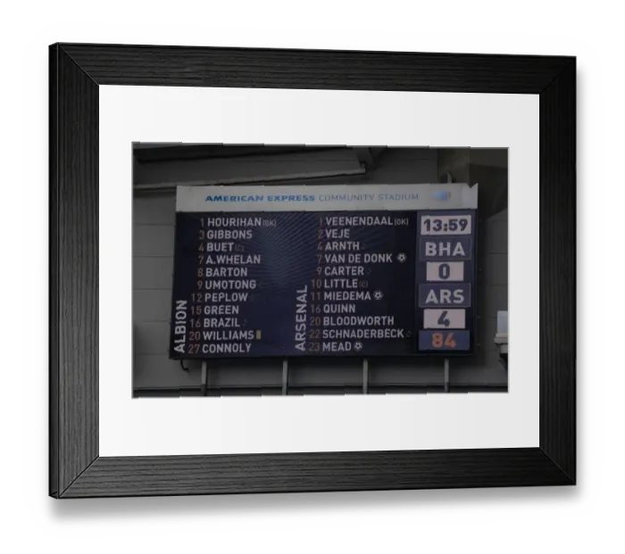 Framed Print : FA WSL: Arsenal Women Lead Against Brighton & Hove Albion Women - Scoreboard Framed Print : FA WSL: Arsenal Women Lead Against Brighton & Hove Albion Women - Scoreboard