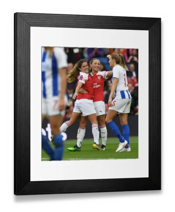 Framed Print : Danielle van de Donk and Katie McCabe Celebrate Arsenal's Fourth Goal Against Brighton & Hove Albion Women