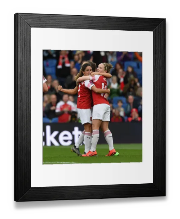 Framed Print : Danielle van de Donk and Kim Little Celebrate Arsenal's Fourth Goal vs. Brighton & Hove Albion Women