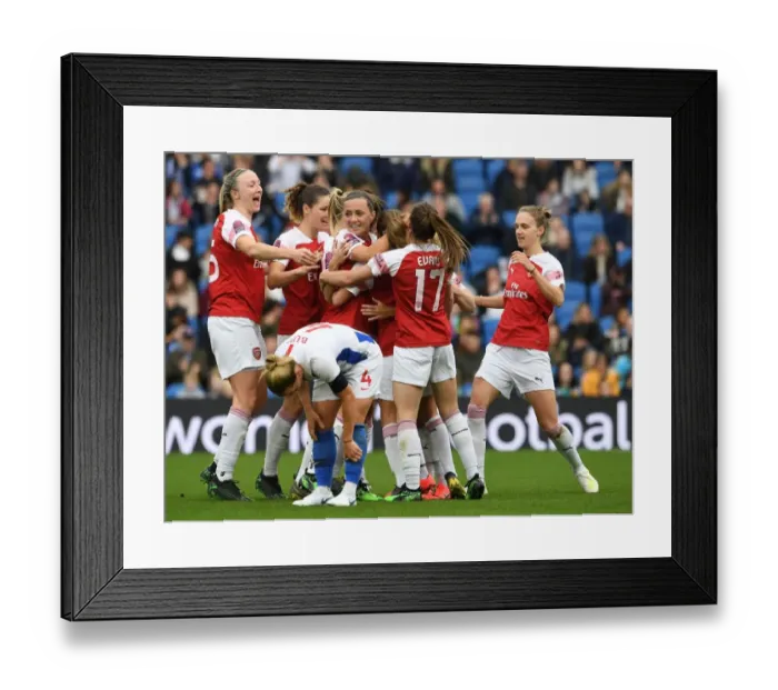 Framed Print : Arsenal Women's Dominance: Van de Donk, Quinn, McCabe, and Miedema Celebrate Goals Against Brighton & Hove Albion Women Framed Print : Arsenal Women's Dominance: Van de Donk, Quinn, McCabe, and Miedema Celebrate Goals Against Brighton & Hove Albion Women