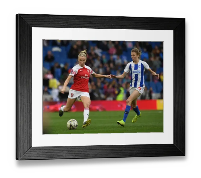 Framed Print : Leah Williamson vs Ellie Brazil: Intense Battle in FA WSL Match between Brighton & Arsenal Women