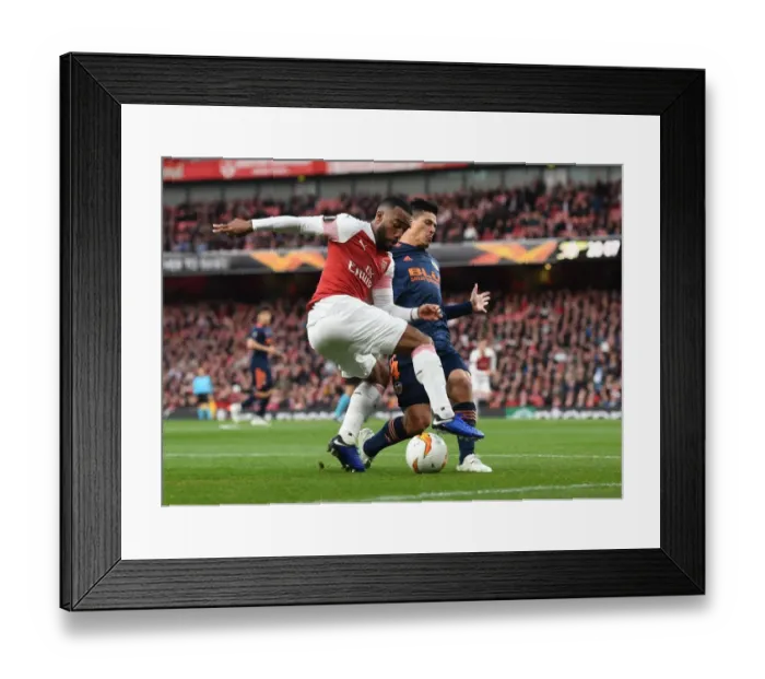 Framed Print : Arsenal vs Valencia: Alex Lacazette Clashes with Facundo Roncaglia in UEFA Europa League Semi-Final First Leg Framed Print : Arsenal vs Valencia: Alex Lacazette Clashes with Facundo Roncaglia in UEFA Europa League Semi-Final First Leg