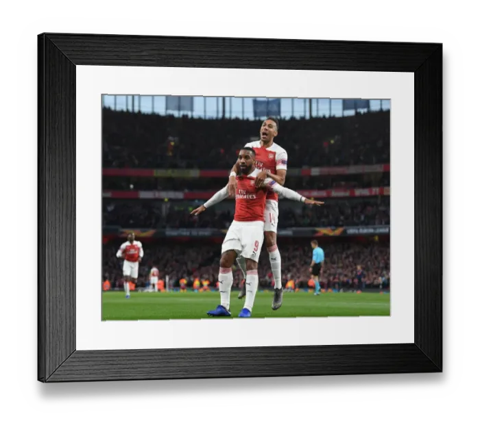 Framed Print : Arsenal's Lacazette and Aubameyang: Celebrating Goals in Europa League Semi-Final vs Valencia Framed Print : Arsenal's Lacazette and Aubameyang: Celebrating Goals in Europa League Semi-Final vs Valencia