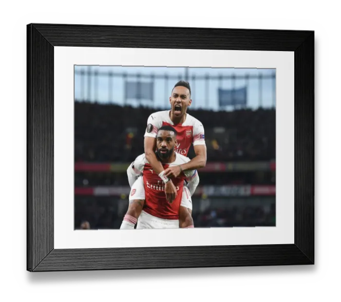 Framed Print : Arsenal's Lacazette and Aubameyang Celebrate Goal in Europa League Semi-Final vs Valencia Framed Print : Arsenal's Lacazette and Aubameyang Celebrate Goal in Europa League Semi-Final vs Valencia