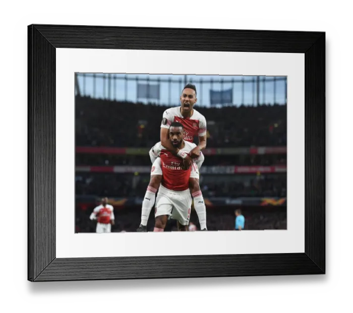Framed Print : Arsenal's Lacazette and Aubameyang: Celebrating Europa League Semi-Final Goals at Emirates Stadium Framed Print : Arsenal's Lacazette and Aubameyang: Celebrating Europa League Semi-Final Goals at Emirates Stadium