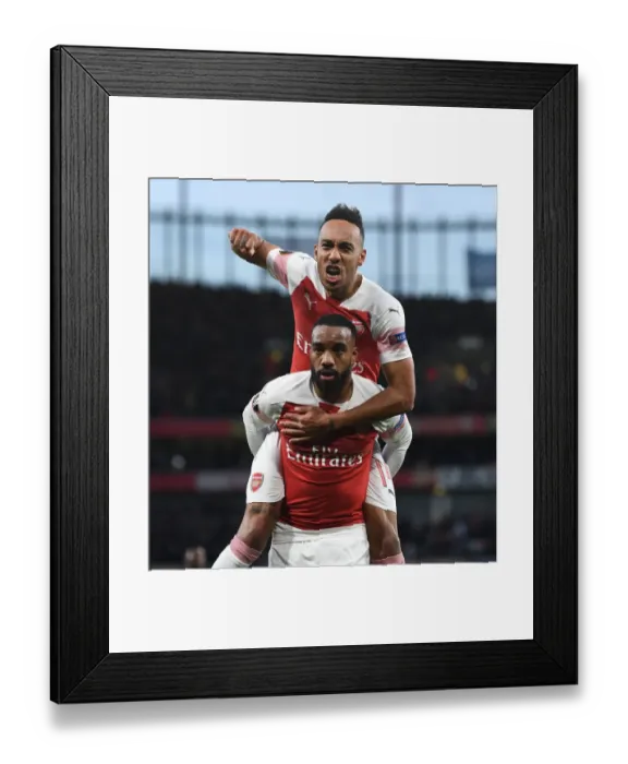 Framed Print : Arsenal's Lacazette and Aubameyang Celebrate Goals in Europa League Semi-Final vs Valencia Framed Print : Arsenal's Lacazette and Aubameyang Celebrate Goals in Europa League Semi-Final vs Valencia