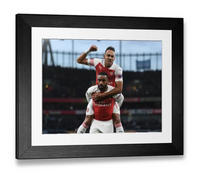 Framed Print : Arsenal's Lacazette and Aubameyang: Celebrating Europa League Semi-Final Goals at Emirates Stadium Framed Print : Arsenal's Lacazette and Aubameyang: Celebrating Europa League Semi-Final Goals at Emirates Stadium