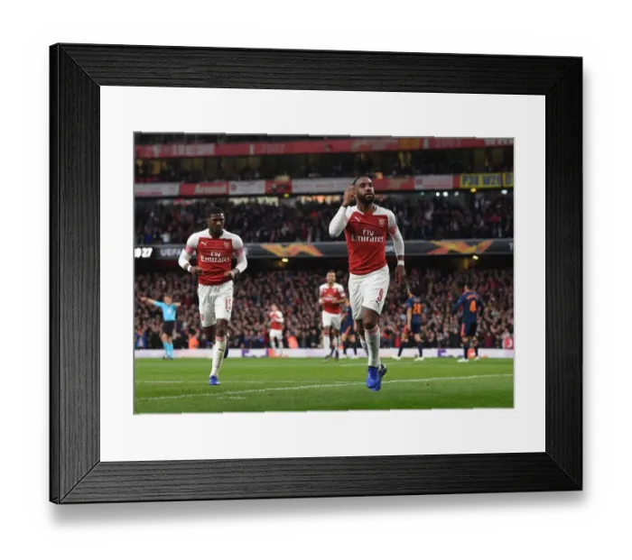 Framed Print : Alexis Lacazette Scores in Arsenal's Europa League Semi-Final Victory over Valencia