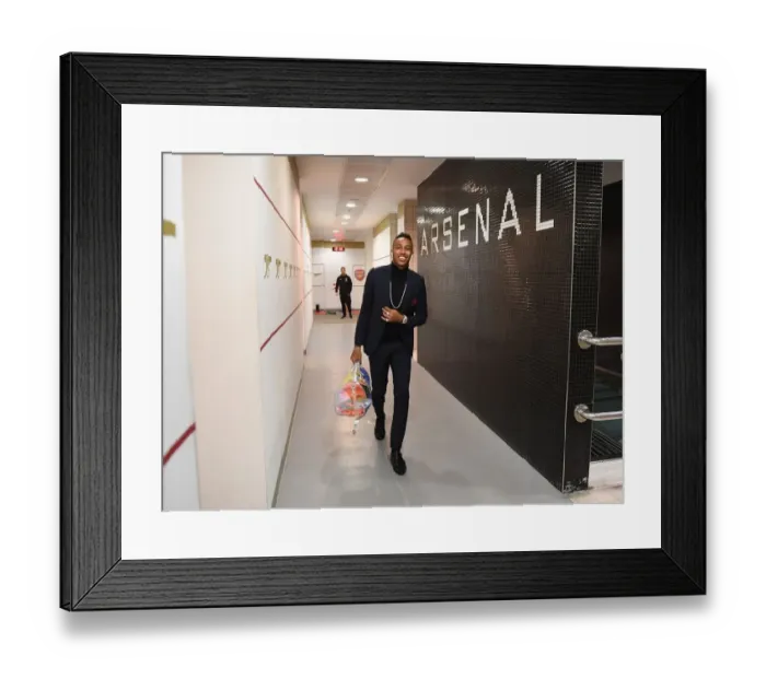 Framed Print : Arsenal's Pierre-Emerick Aubameyang in the Changing Room Before Arsenal vs Valencia - UEFA Europa League Semi-Final, First Leg